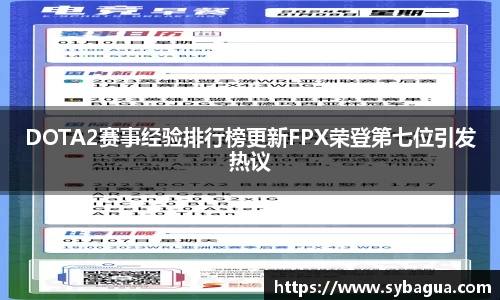 DOTA2赛事经验排行榜更新FPX荣登第七位引发热议